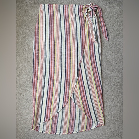 Free People Aubrey Sarong Skirt Wrap Skirt Colorful Stripes Cotton Size 12 Beach - Picture 6 of 15
